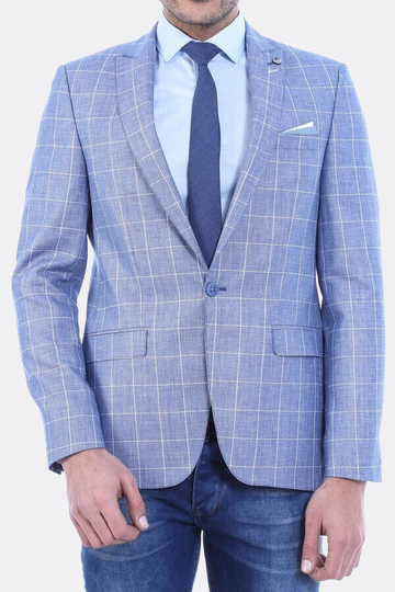 Navy Blue Slim Fit Plaid Blazer – Wessi