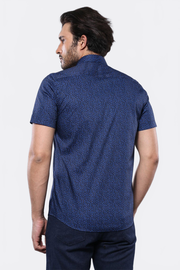 Men's Sky Blue Patterned Slim Fit Short Sleeve Shirt | Wessi