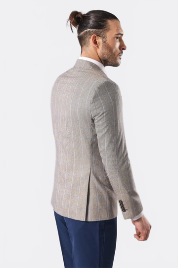 Single Button Plaid Cream Blazer - Wessi