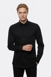 Plain Black Satin Cotton Slim Fit Shirt | Wessi