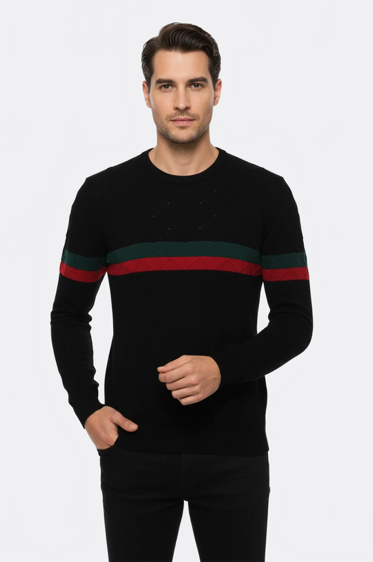 Black Slim Fit Round Neck Chest Stripe Knit Jumper – Wessi