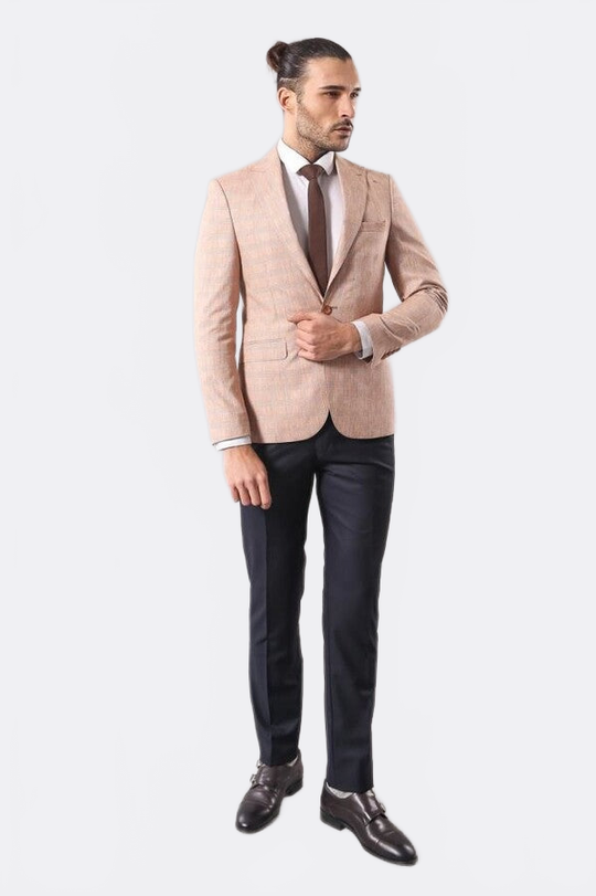 Beige Slim Fit Plaid Single-Button Blazer – Wessi