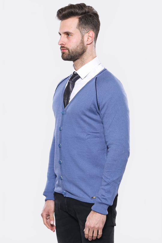 Sky Blue Slim Fit Cotton Cardigan – Wessi