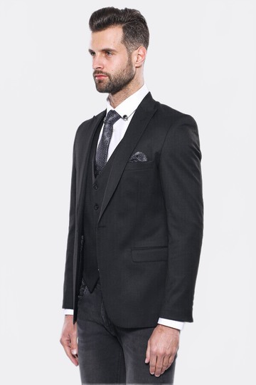 Men’s Midnight Black Slim Fit 2-Piece Blazer & Waistcoat Set