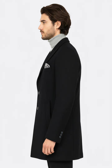 Charcoal Slim Fit Peak Wide Lapel Wool-Rich Long Coat – Wessi