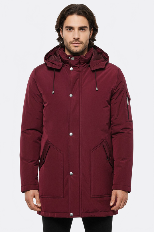 Burgundy Slim Fit Hooded Long Coat – Wessi