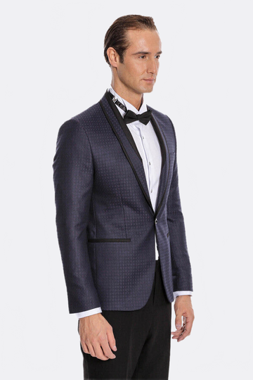 Men's Maroon Micro-Patterned Shawl Lapel 2-Piece Slim Fit Combination Tuxedo