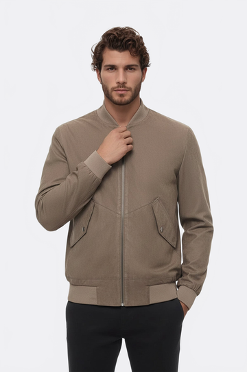 Cream Suede Slim Fit Flap Pocket Bomber Jacket – Wessi