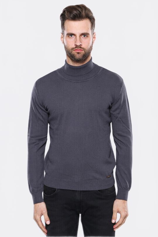 Anthracite Turtleneck Slim Fit Cotton Sweater – Wessi