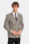 Men’s Heather Grey Checked Slim Fit Double Breasted Smart-Casual Blazer