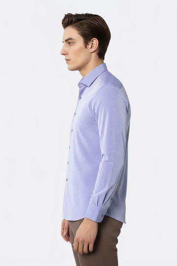 Men's Blue Dobby Patterned Slim Fit Long Sleeve Shirt | Wessi