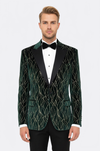 Men’s Emerald Green Velvet Gold-Vein Jacquard Slim Fit Peak Lapel Dinner Jacket