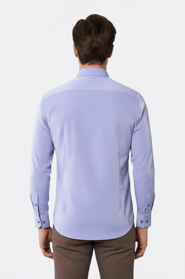 Men's Blue Dobby Patterned Slim Fit Long Sleeve Shirt | Wessi