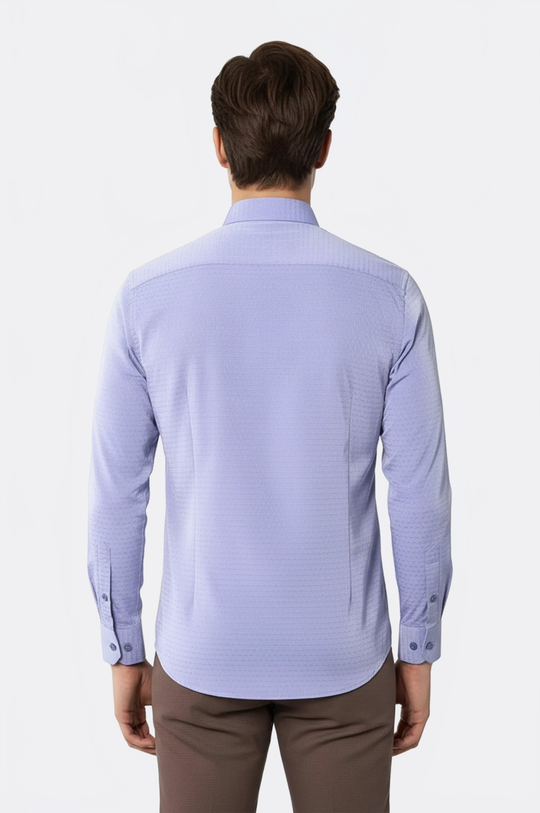 Men's Blue Dobby Patterned Slim Fit Long Sleeve Shirt | Wessi