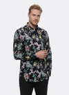 Men's Black Slim Fit Floral & Bird Patterned Shirt | Wessi