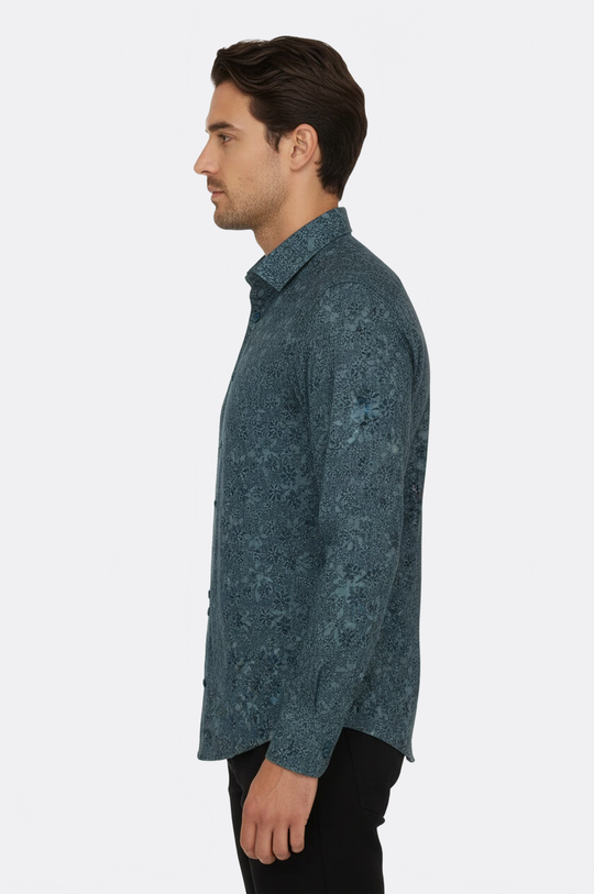 Men's Green Slim Fit Bloom Patterned Shirt | Wessi