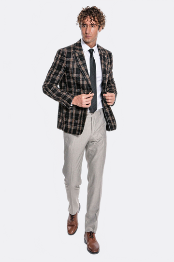 Men’s Midnight Black & Amber Plaid Slim Fit Notch Lapel Blazer
