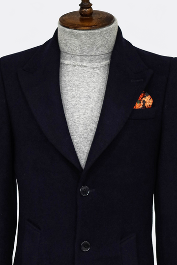 Black Slim Fit Wide Peak Lapel Wool Blend Coat – Wessi