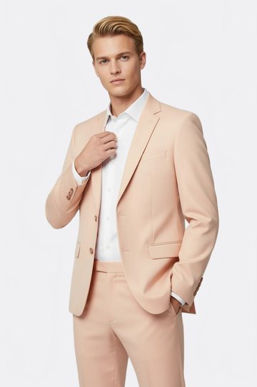 Men's Peach Single-Button 2-Piece Slim Fit Suit