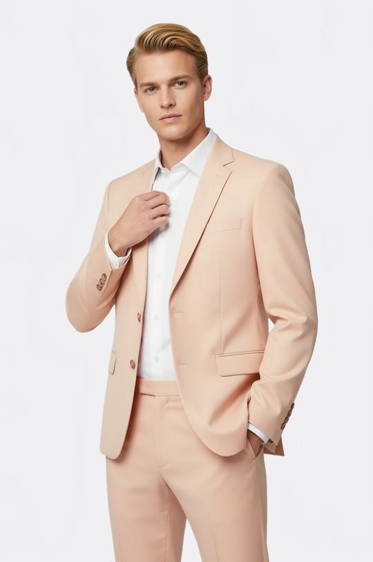 Men's Peach Single-Button 2-Piece Slim Fit Suit