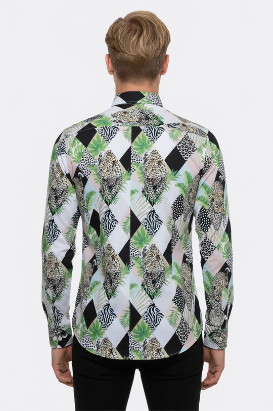 Men's White Slim Fit Multicolour Leopard Print Shirt | Wessi