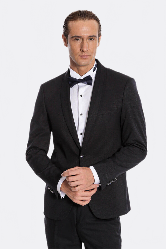 Men's Midnight Navy Micro-Textured 2-Piece Slim Fit Tuxedo with Shawl Lapel