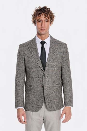 Men’s Obsidian Black Checked Slim Fit Single Breasted Smart-Casual Blazer