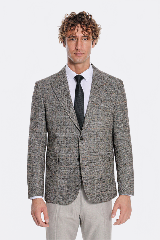 Men’s Obsidian Black Checked Slim Fit Single Breasted Smart-Casual Blazer