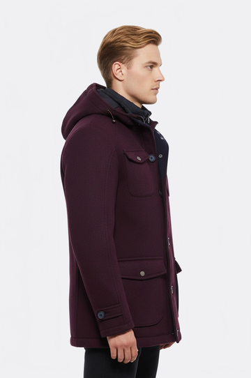 Burgundy Slim Fit Detachable Hood Felt Overcoat – Wessi