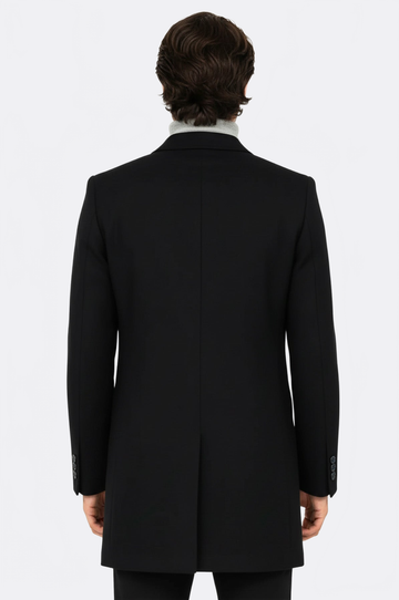 Charcoal Slim Fit Peak Wide Lapel Wool-Rich Long Coat – Wessi