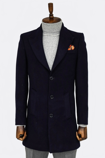 Black Slim Fit Wide Peak Lapel Wool Blend Coat – Wessi