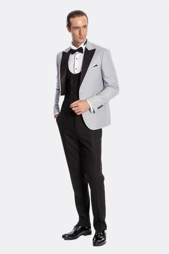 Men's Silver Grey Micro-Dot 3-Piece Slim Fit Combination Tuxedo