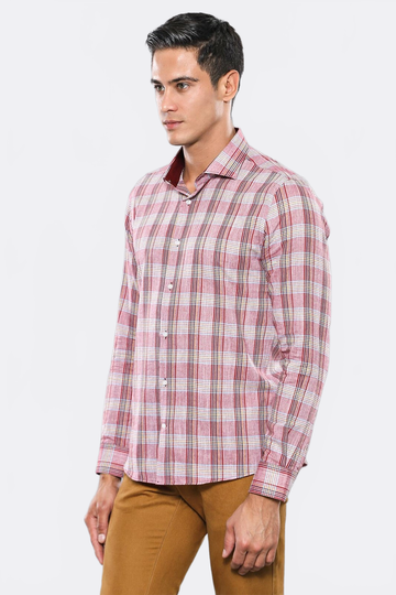 Slim Fit Burgundy Plaid Cotton Shirt — Wessi