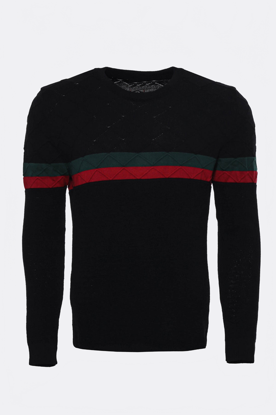 Black Slim Fit Round Neck Chest Stripe Knit Jumper – Wessi