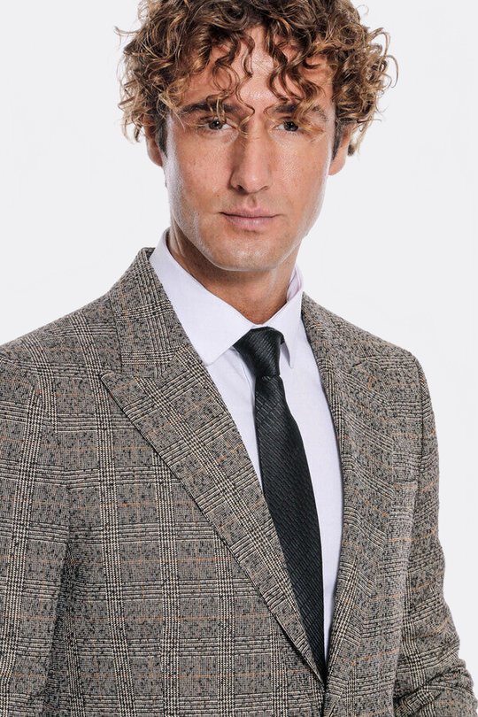 Men’s Obsidian Black Checked Slim Fit Single Breasted Smart-Casual Blazer