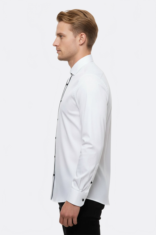 Slim Fit White Stand Collar Tuxedo Shirt — Wessi