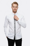 Slim Fit White Stand Collar Tuxedo Shirt — Wessi