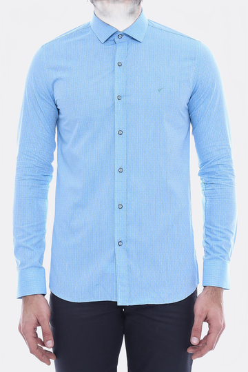 Men's Light Blue Slim Fit Dot Patterned Cotton Shirt | Wessi