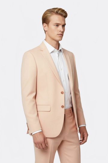 Men's Peach Single-Button 2-Piece Slim Fit Suit