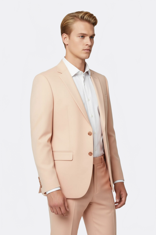 Men's Peach Single-Button 2-Piece Slim Fit Suit