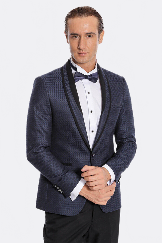 Men's Midnight Navy Micro-Patterned 2-Piece Slim Fit Tuxedo with Shawl Lapel