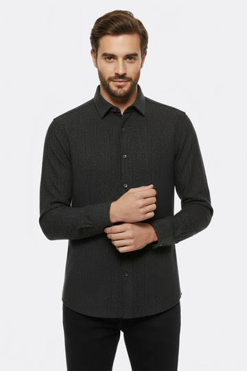 Men's Dark Green Slim Fit Herringbone Shirt | Wessi