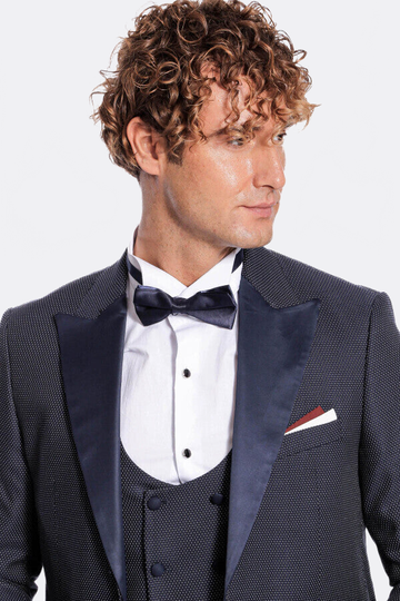 Men's Midnight Navy Jacquard Peak Lapel 3-Piece Slim Fit Tuxedo