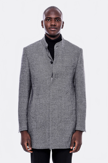Grey Slim Fit Mandarin Collar Short Coat – Wessi