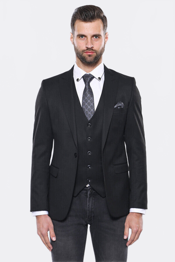 Men’s Midnight Black Slim Fit 2-Piece Blazer & Waistcoat Set