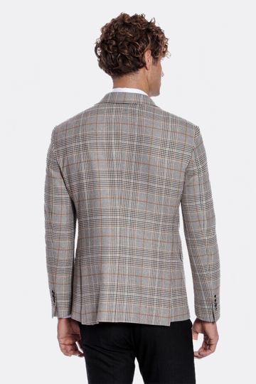 Men’s Tawny Brown Checked Slim Fit Double Breasted Smart-Casual Blazer