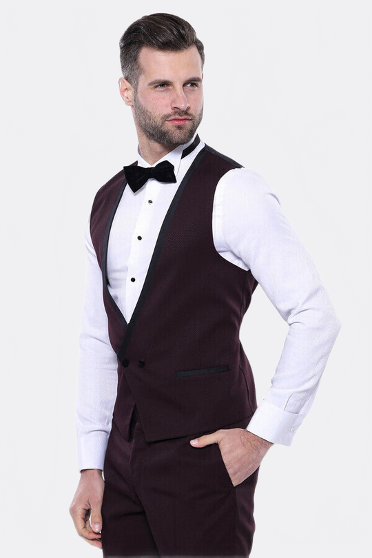Men's Deep Burgundy 2-in-1 Tuxedo with Detachable Velvet Shawl Lapel - Slim Fit