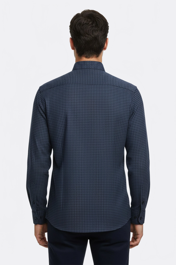 Men's Navy Blue Slim Fit Patterned Cotton Shirt | Wessi