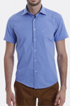 Short Sleeve Plain Blue Slim Fit Shirt | Wessi