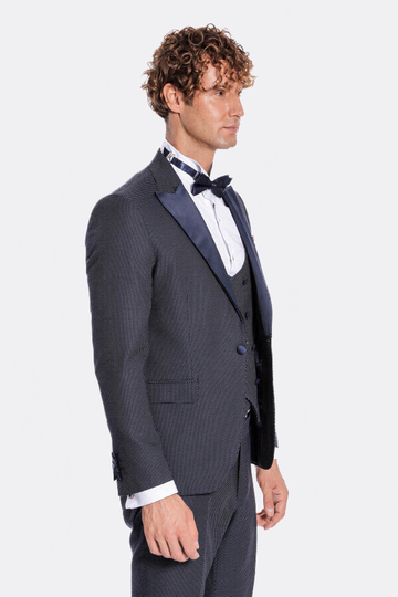 Men's Midnight Navy Jacquard Peak Lapel 3-Piece Slim Fit Tuxedo